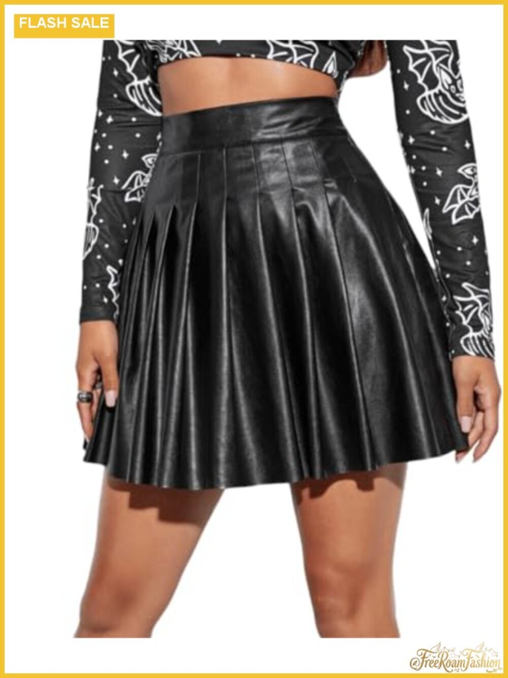 Faux Leather Mini Skirt High Waisted Pleated A-Line PU Skirt